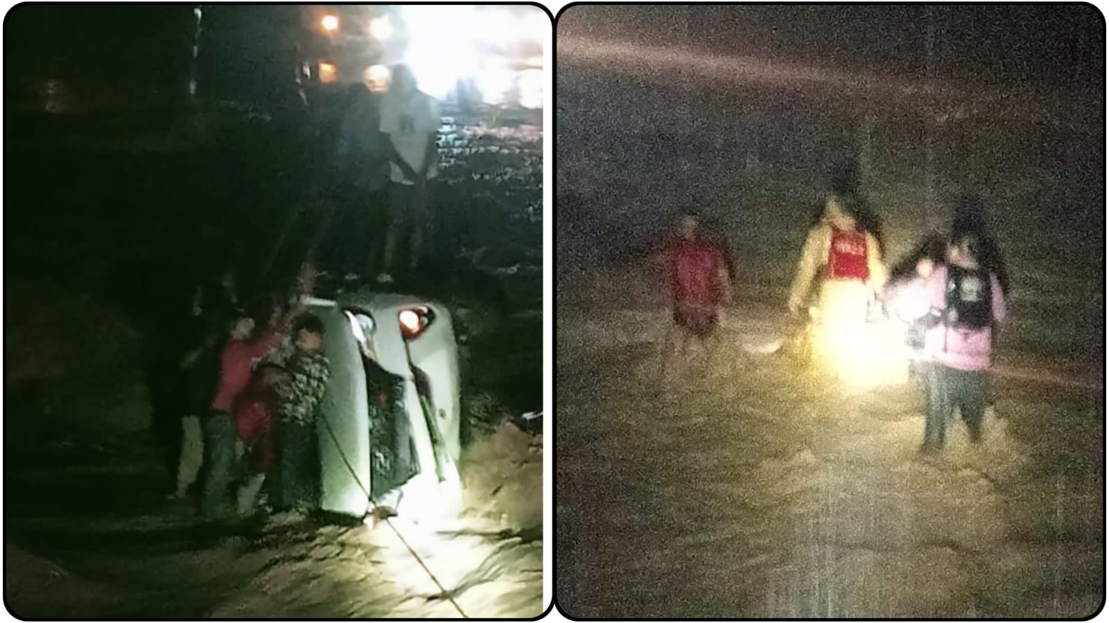 तेज बहाव में पलटी स्कॉर्पियो, पुलिस की दिलेरी से टली बड़ी त्रासदी”